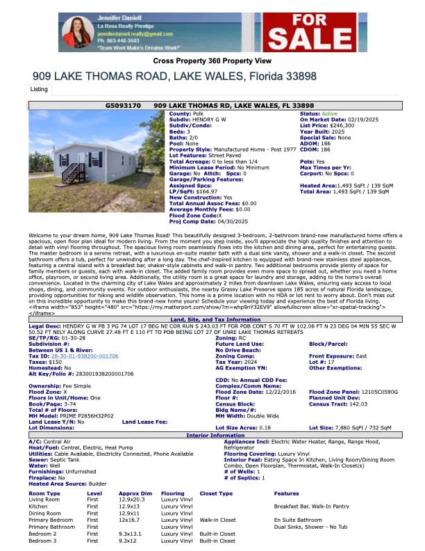 909 lake thomas road, lake wales, florida 33898 (sold)   home features