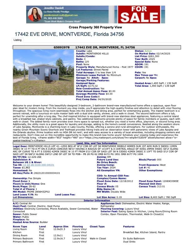 17442 eve drive, montverde, florida 34756 (sold) $228,988  home features