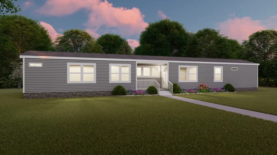 The ranch house elevation and exterior home features